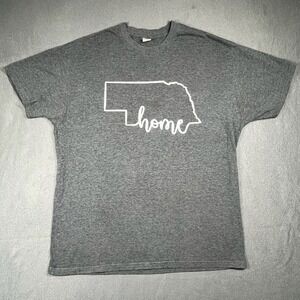 Nebraska Home State Graphic T-Shirt Crew Neck Short Sleeve‎ Gray L
